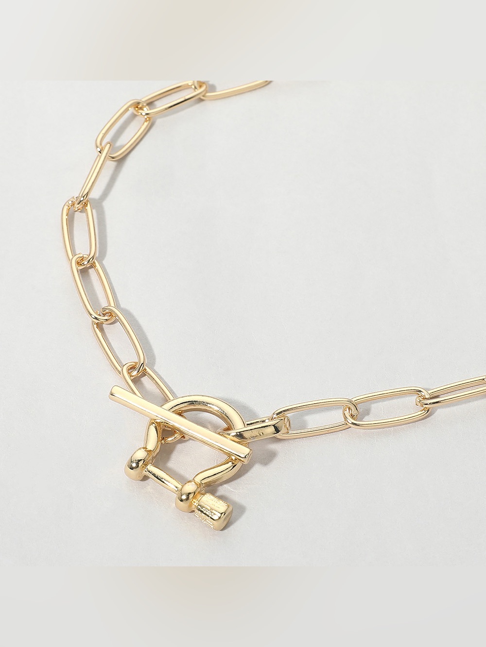 18K Gold Dipped Toggle Closure Paperclip Chain Necklace